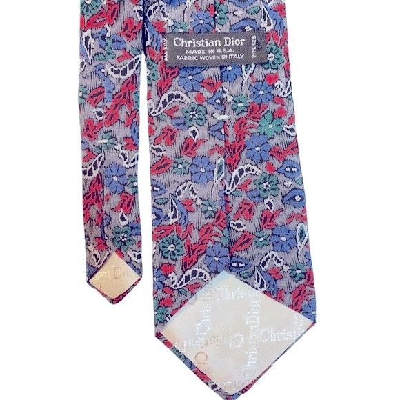 Christian Dior Floral Abstract 100% Silk Necktie Blue Green Red Floral - Picture 2 of 6